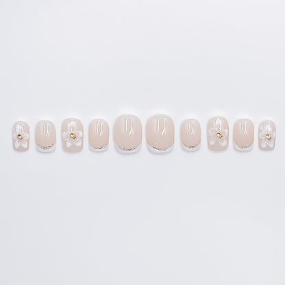 Elegant Beige Flower Nails