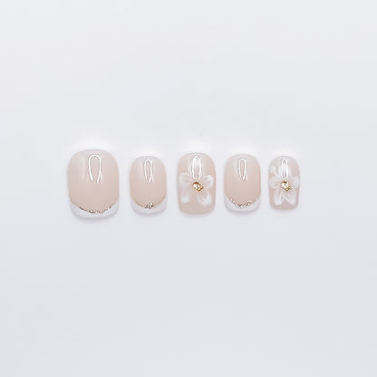 Elegant Beige Flower Nails