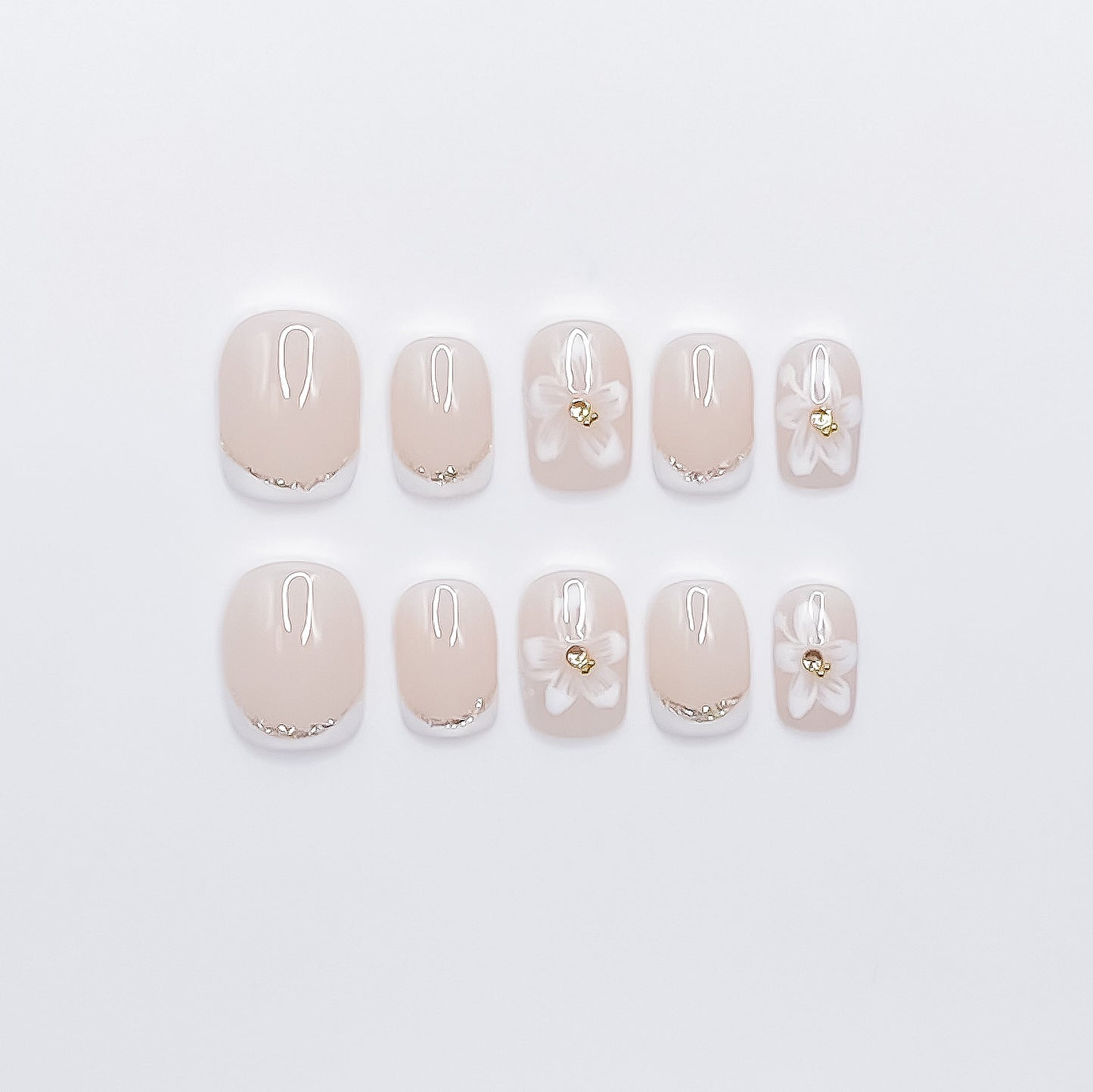 Elegant Beige Flower Nails