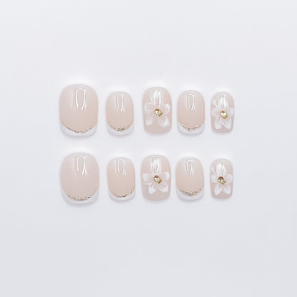 Elegant Beige Flower Nails