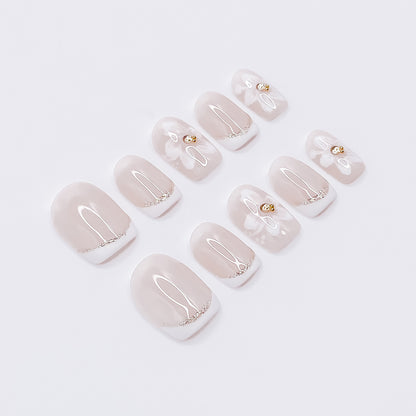 Elegant Beige Flower Nails