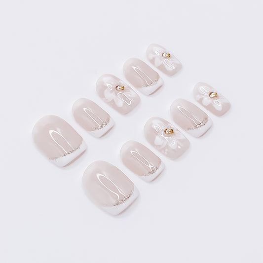 Elegant Beige Flower Nails