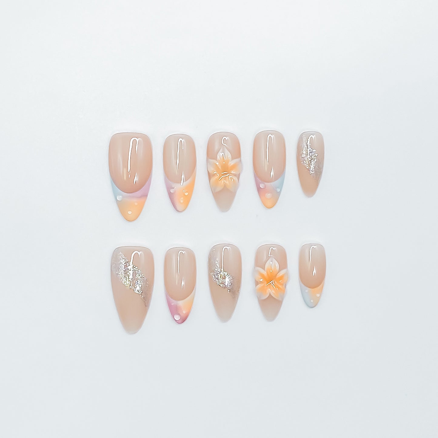 Pastel Bloom & Glitter Detail Nails