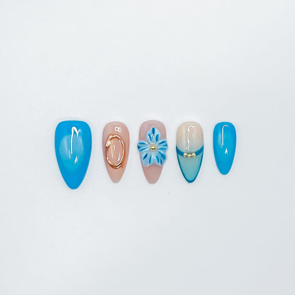 Ocean Blue Blossom with Golden Touch