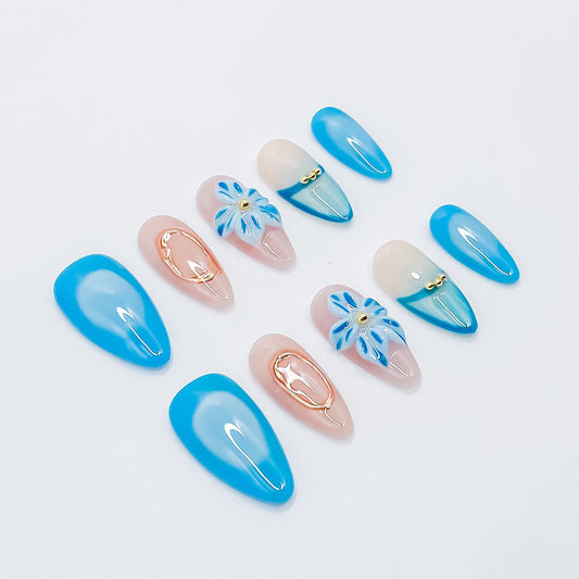 Ocean Blue Blossom with Golden Touch