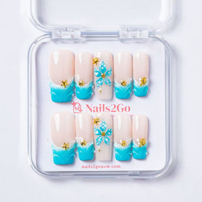 Ocean Gold Shell Charm Nails