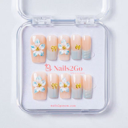 Soft Nude‑Blue 3D Flora Charm