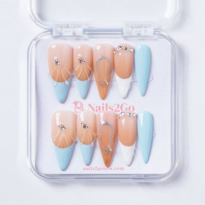 Nude‑blue French Silver Swirl