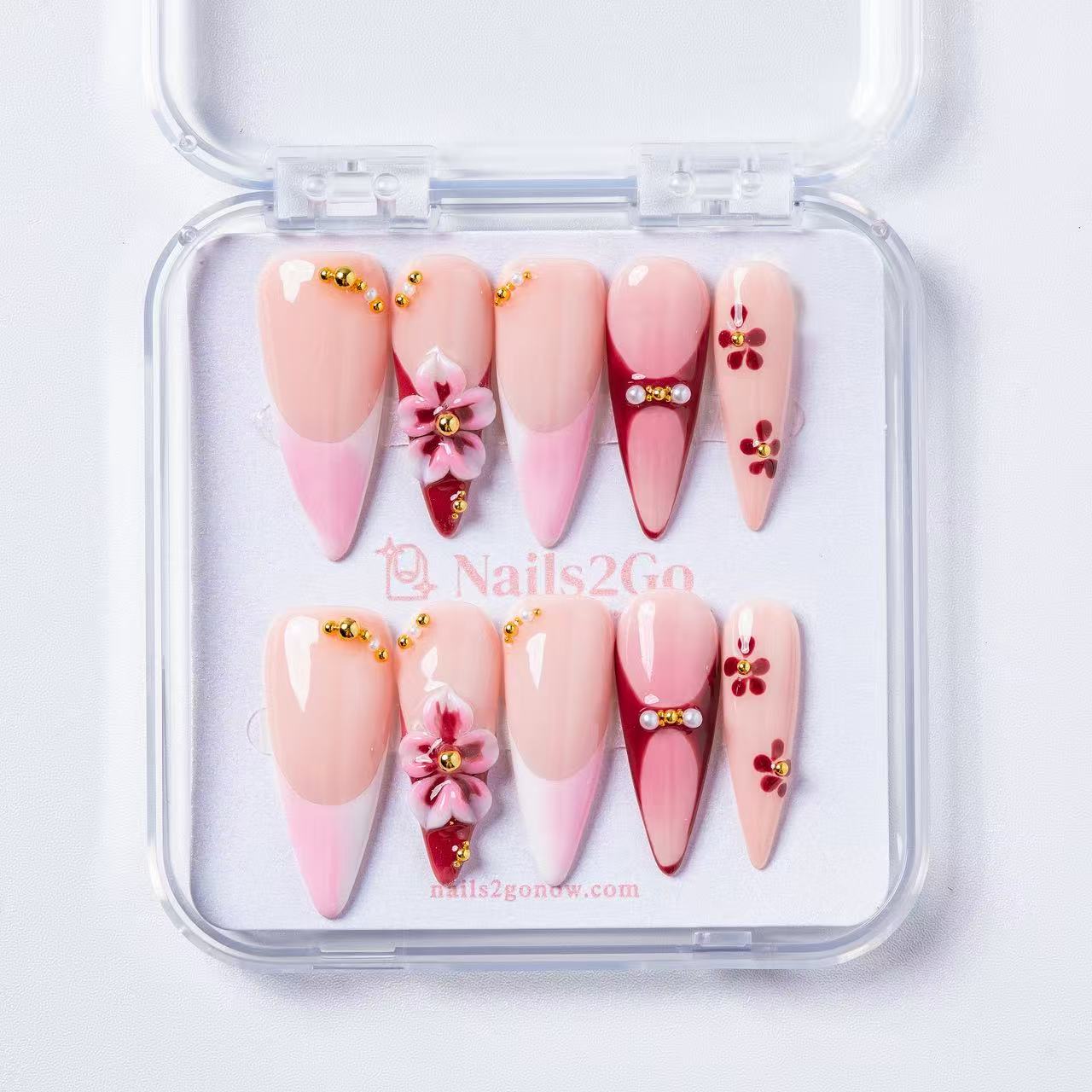 Burgundy Pink Ombre Stiletto Nails