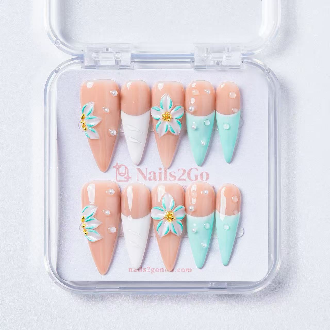 Summer French Tip Pearl Nails