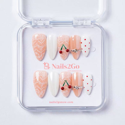 Lace Crackle Cherry Almond Nails