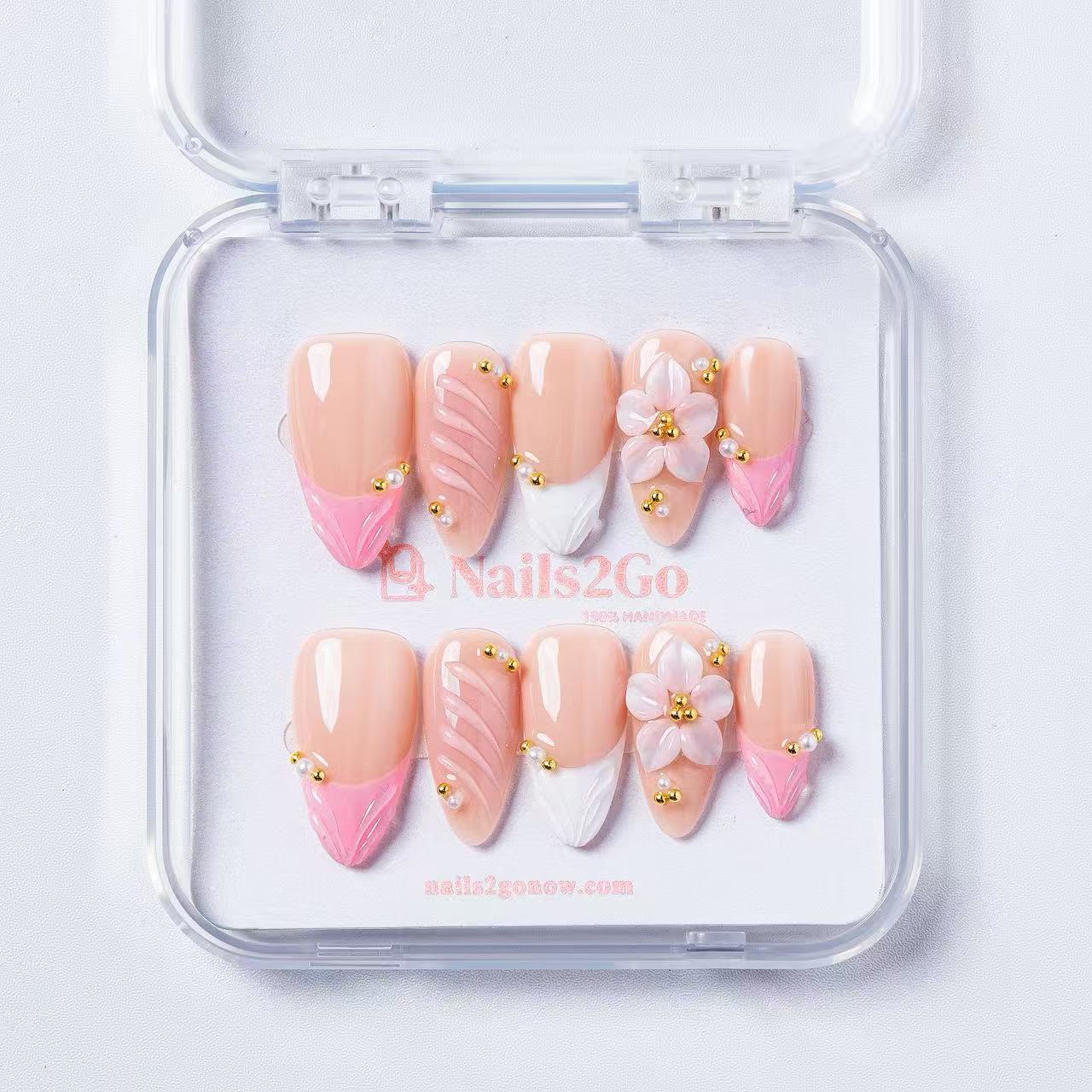 Sweet Pastel Pink Floral Nails