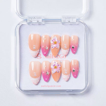 Peach‑Pink Ombre Shell French Almond