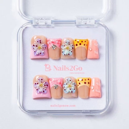 Pink Yellow Polka‑dot Bow Short Square