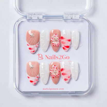 Red‑White Marble Shell Embossed Almond